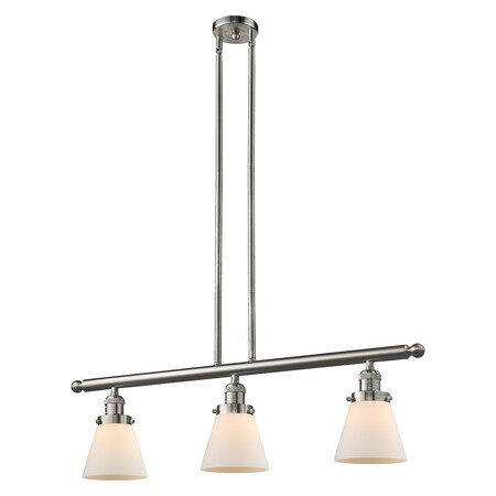 Innovations Lighting 3 Light Small Cone 36In. Brushed Satin Nickel Island Light With Matte White Cased Glass, 508815 213-SN-G61